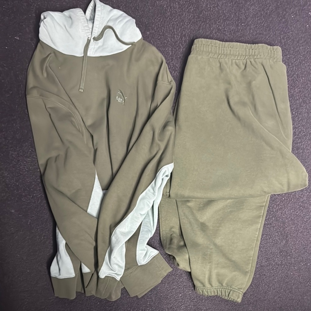 Puma Olive and Light Green Hoodie
